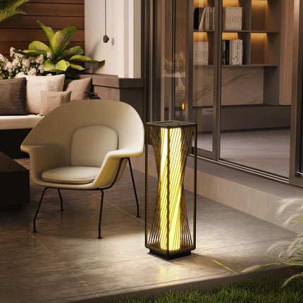Rattan-Solar-Stehlampe, Boho-Stil mit Lichtsensor, wasserdicht