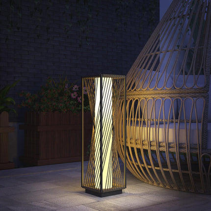 Rattan-Solar-Stehlampe, Boho-Stil mit Lichtsensor, wasserdicht