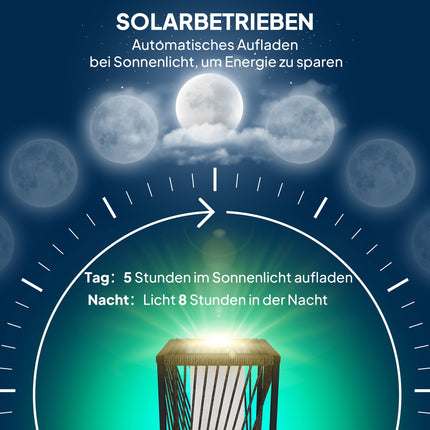 Rattan-Solar-Stehlampe, Boho-Stil mit Lichtsensor, wasserdicht