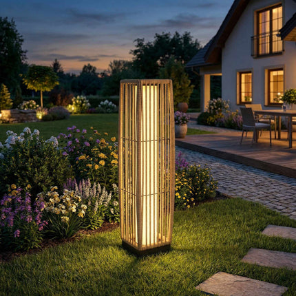 Rattan Solar Lamp, Outdoor, IP44, Auto On/Off, 68cm