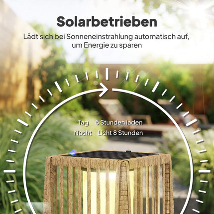 Rattan Solar Lamp, Outdoor, IP44, Auto On/Off, 68cm