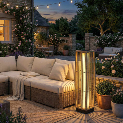 Rattan Solar Lamp, Outdoor, IP44, Auto On/Off, 68cm
