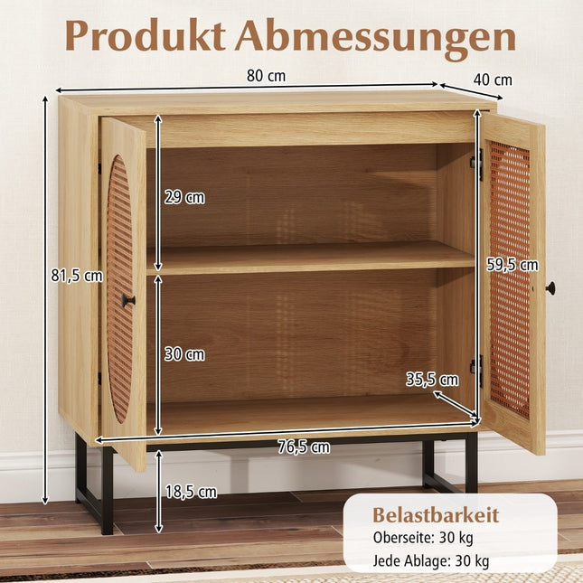 Rattanschrank, verstellbare Einlegeböden, Metallbeine