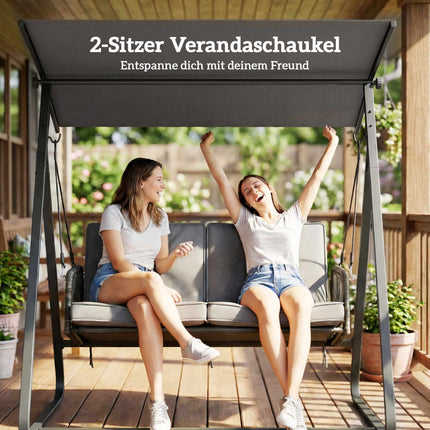 Rattan-Schaukelstuhl mit Kissen, verstellbares Sonnendach