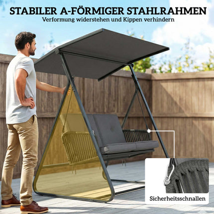 Rattan-Schaukelstuhl mit Kissen, verstellbares Sonnendach