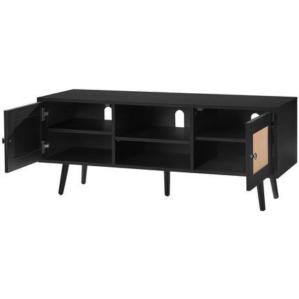 Rattan TV Stand for 55-Inch TV, Adjustable Shelf, Black