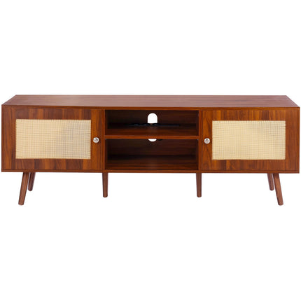 Rattan TV Stand for 65-Inch TV, Outlet USB, Walnut
