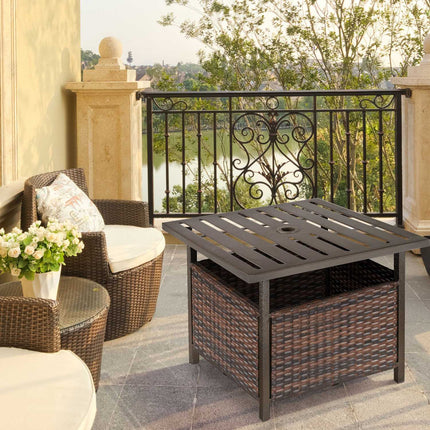 Terrassentisch aus Rattan mit Schirmloch - Braun, 55,5 cm