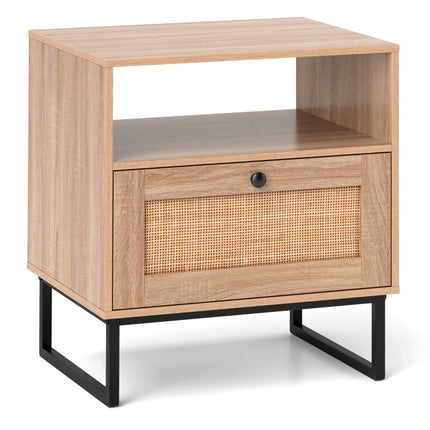 Rattan Nachttisch im Mittelalter Stil mit Schublade &amp; offenem Fach Beistelltisch Akzenttisch