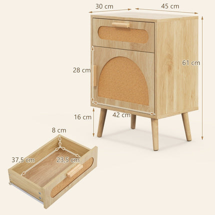 Rattan bedside table with drawer & cabinet bedside table in boho style side table sofa table