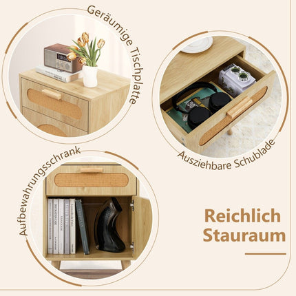 Rattan bedside table with drawer & cabinet bedside table in boho style side table sofa table