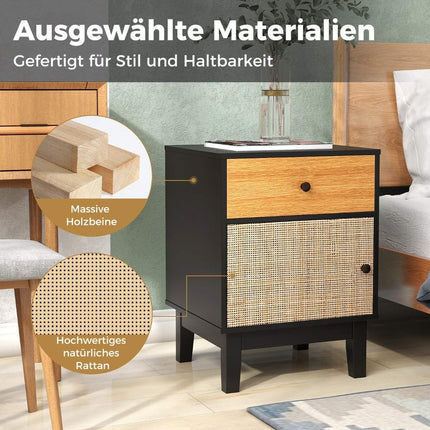 Rattan bedside table with drawer & cabinet bedside table side table sofa table in boho style