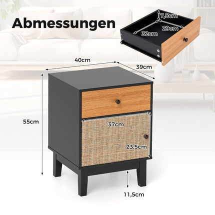 Rattan bedside table with drawer & cabinet bedside table side table sofa table in boho style