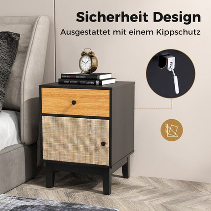 Rattan bedside table with drawer & cabinet bedside table side table sofa table in boho style