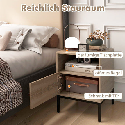 Rattan bedside table with open shelf and cupboard 40 x 40 x 57 cm natural