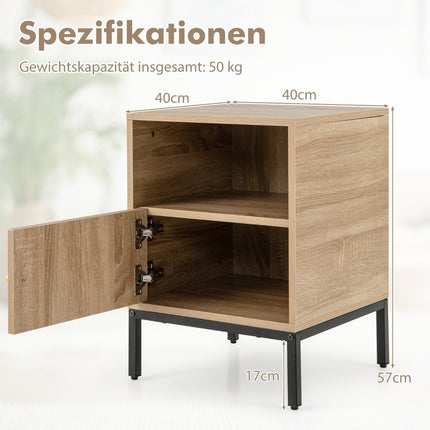 Rattan bedside table with open shelf and cupboard 40 x 40 x 57 cm natural