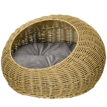 Rattanhaus mit Kissen, Haustierbett für drinnen, hellbraun