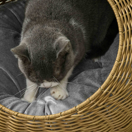 Rattanhaus mit Kissen, Haustierbett für drinnen, hellbraun