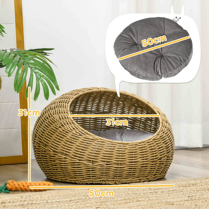 Rattanhaus mit Kissen, Haustierbett für drinnen, hellbraun