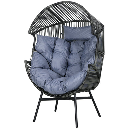 Grauer Rattan-Eierstuhl mit Kissen, 120 kg Tragkraft