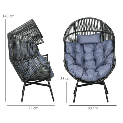 Grauer Rattan-Eierstuhl mit Kissen, 120 kg Tragkraft