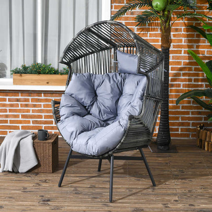 Grauer Rattan-Eierstuhl mit Kissen, 120 kg Tragkraft