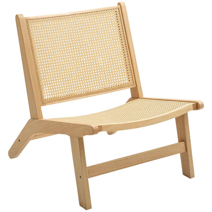 Rattansessel, Lesesessel, Holzrahmen, breite Sitzfläche, 64 x 70 x 74 cm, Naturholz