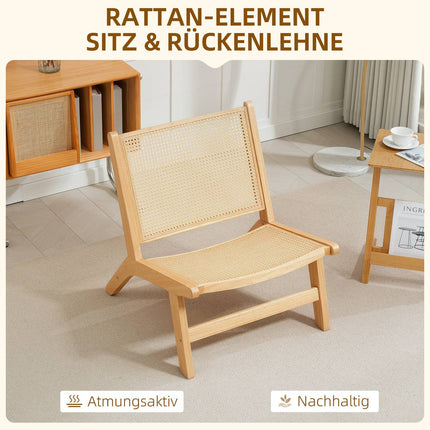 Rattansessel, Lesesessel, Holzrahmen, breite Sitzfläche, 64 x 70 x 74 cm, Naturholz