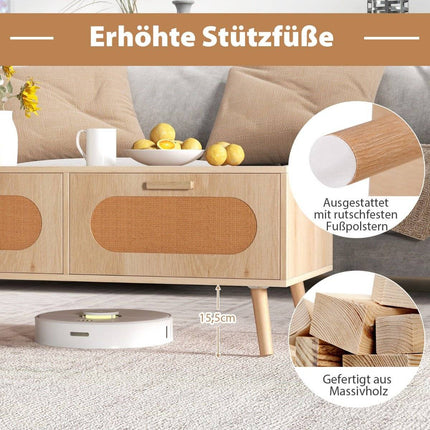 Rattan coffee table with 2 drawers, 100 x 50 x 41 cm, natural