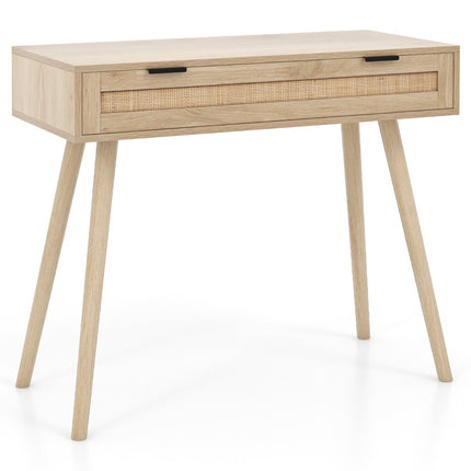 Rattan-Konsolentisch mit ausziehbarer Schublade, Eingangstisch, Bauernhaus-Holztisch