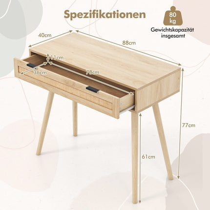 Rattan-Konsolentisch mit ausziehbarer Schublade, Eingangstisch, Bauernhaus-Holztisch