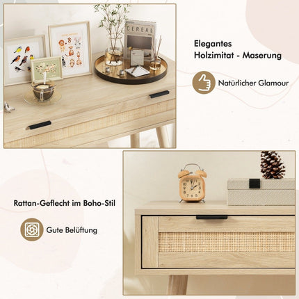 Rattan-Konsolentisch mit ausziehbarer Schublade, Eingangstisch, Bauernhaus-Holztisch
