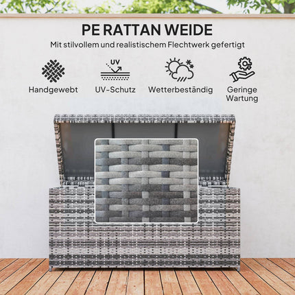 Rattan-Aufbewahrungsbox, 380 L, wetterfest, Dunkelgrau