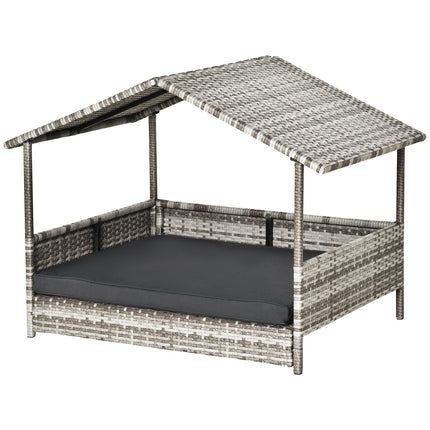 Outdoor rattan dog house with Cushion - Grey, 69 x 98 x 70 cm