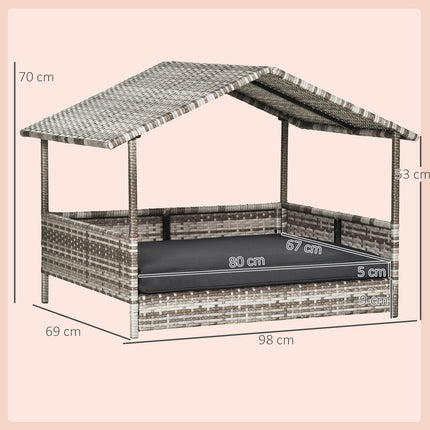 Outdoor rattan dog house with Cushion - Grey, 69 x 98 x 70 cm
