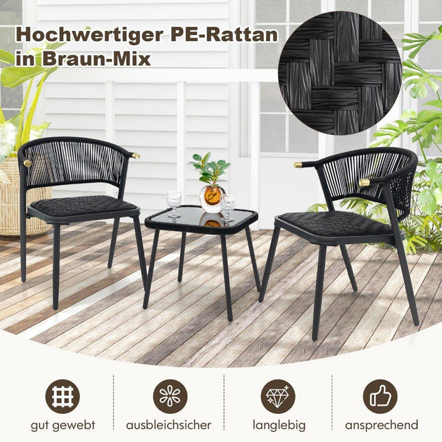 Rattan Gartenmöbel Set Balkonset mit 2 Stühlen und Tisch Balkonmöbel gemischt braun
