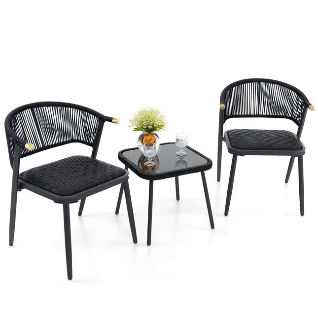 Rattan Gartenmöbel Set Balkonset mit 2 Stühlen und Tisch Balkonmöbel gemischt braun