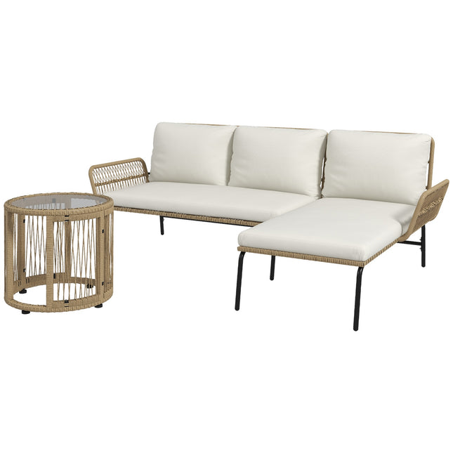 Rattan-Gartenmöbel mit Stuhl, Tisch und Kissen
