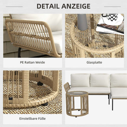 Rattan-Gartenmöbel mit Stuhl, Tisch und Kissen