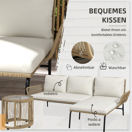 Rattan-Gartenmöbel mit Stuhl, Tisch und Kissen