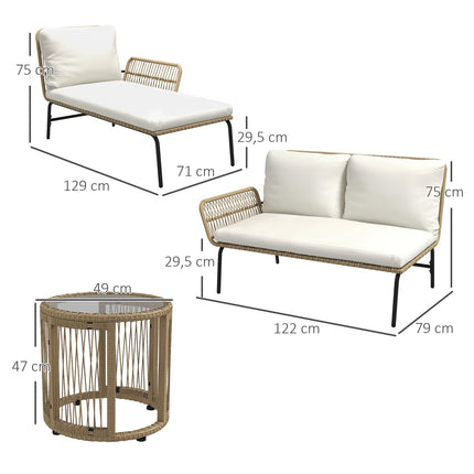 Rattan-Gartenmöbel mit Stuhl, Tisch und Kissen