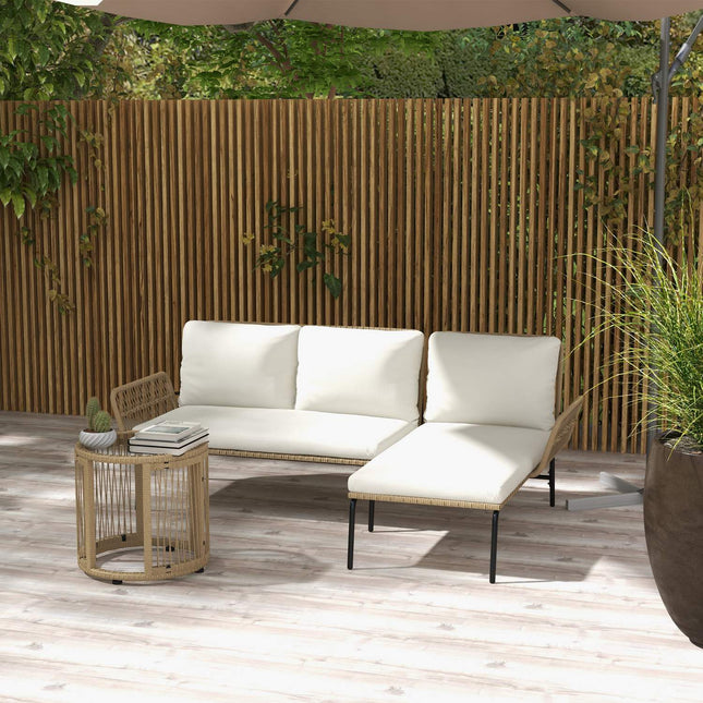 Rattan-Gartenmöbel mit Stuhl, Tisch und Kissen