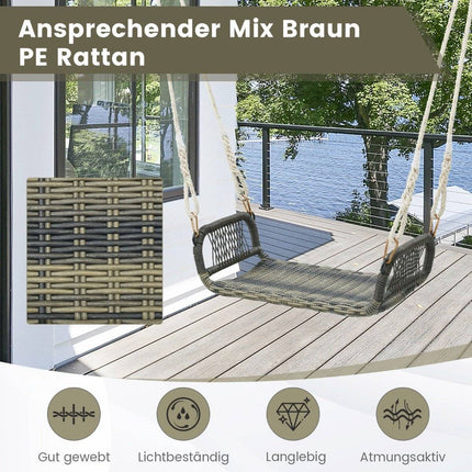 Rattan Hängesessel mit 2 Hanfseilen Wetterfester Hängesessel Belastbar bis 180kg Schaukelsitz