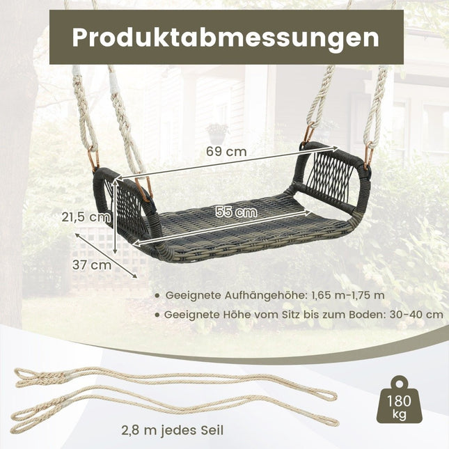 Rattan Hängesessel mit 2 Hanfseilen Wetterfester Hängesessel Belastbar bis 180kg Schaukelsitz