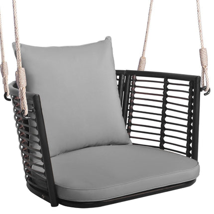 Rattan Hängesessel mit einer Tragkraft bis 180 kg, Hängesitz mit Kissen &amp; Grauem Metallgestell
