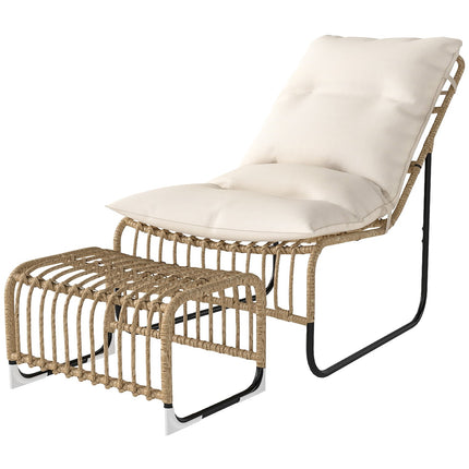 Rattan-Gartensessel mit Fußhocker - UV-beständig und gepolstert