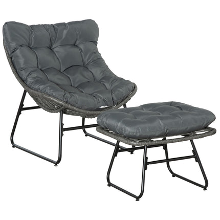 Chaise de relaxation en rotin avec repose-pieds chaise de jardin chaise d'extérieur en rotin avec coussins, acier et polyester, gris 69x76x70 cm pour jardin et terrasse |