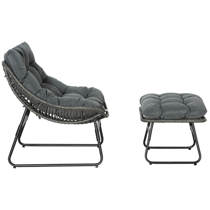 Chaise de relaxation en rotin avec repose-pieds chaise de jardin chaise d'extérieur en rotin avec coussins, acier et polyester, gris 69x76x70 cm pour jardin et terrasse |