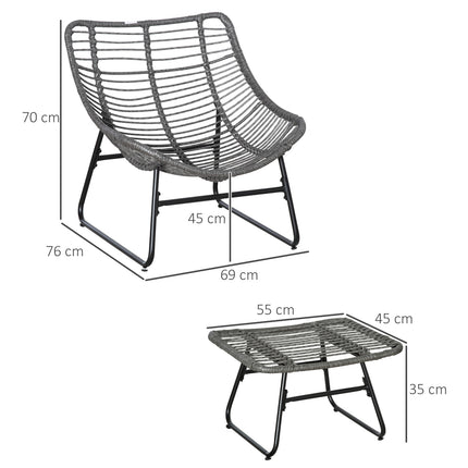 Chaise de relaxation en rotin avec repose-pieds chaise de jardin chaise d'extérieur en rotin avec coussins, acier et polyester, gris 69x76x70 cm pour jardin et terrasse |