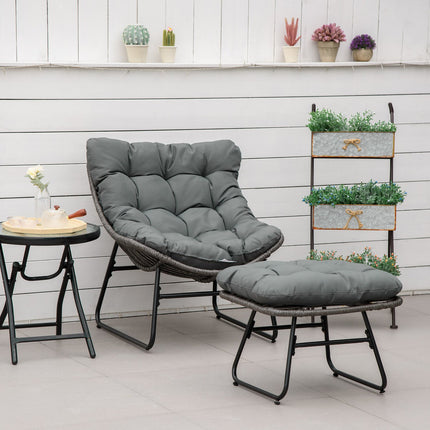 Chaise de relaxation en rotin avec repose-pieds chaise de jardin chaise d'extérieur en rotin avec coussins, acier et polyester, gris 69x76x70 cm pour jardin et terrasse |
